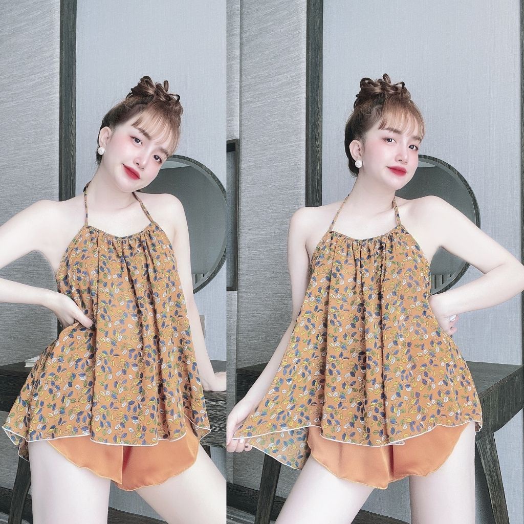 Đồ ngủ nữ❣️FREE SHIP❣️Đồ ngủ sexy lụa Chiffon phối Satin cao cấp mềm mại xinh xắn &lt;65kg