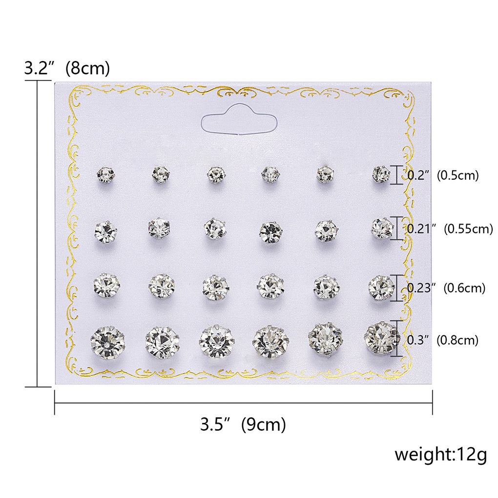 Set 12 cặp bông tai gắn đính hạt đá xinh xắn dành cho nữ