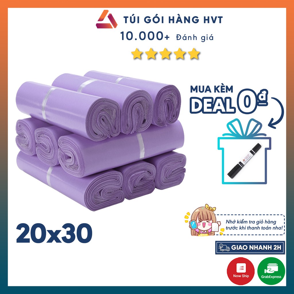 Túi gói hàng niêm phong tự dính - Túi đóng hàng chuyển phát nhanh NHỰA HVT size 20*30 - TÍM CAO CẤP