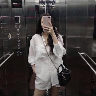 [Ảnh thật trải sàn] Áo sơ mi trắng vải xô form rộng tay dài cổ bẻ hai túi [N2101]