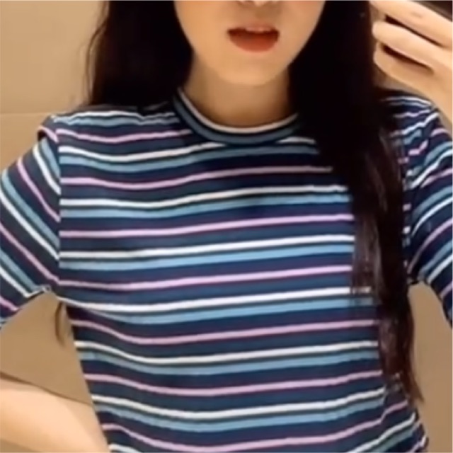 Áo len gân croptop sọc tay dài ( hình thật )