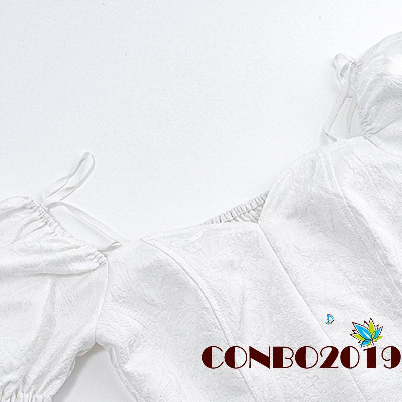 Áo Croptop Tay Phồng Ngắn Cổ Buộc Dây Thời Trang Cho Nữ