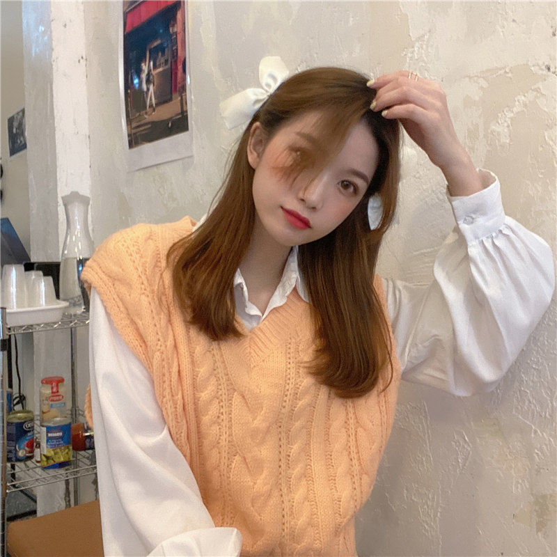 Áo Len Nữ Không Tay Cổ Chữ V Phong Cách Retro Nhật Bản