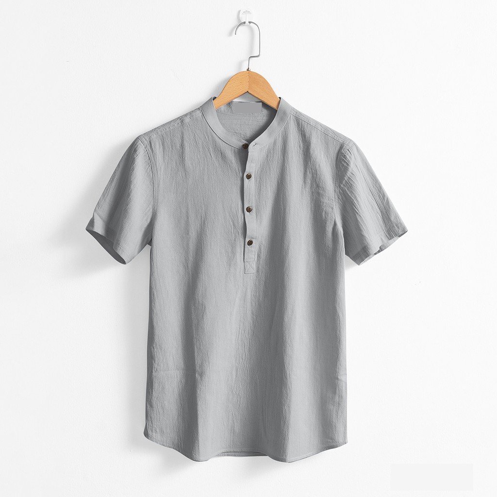 Áo sơ mi đũi tay ngắn cổ tàu cách điệu 4 cúc cổ, áo sơ mi ngắn tay vải đũi linen siêu mát - SMND
