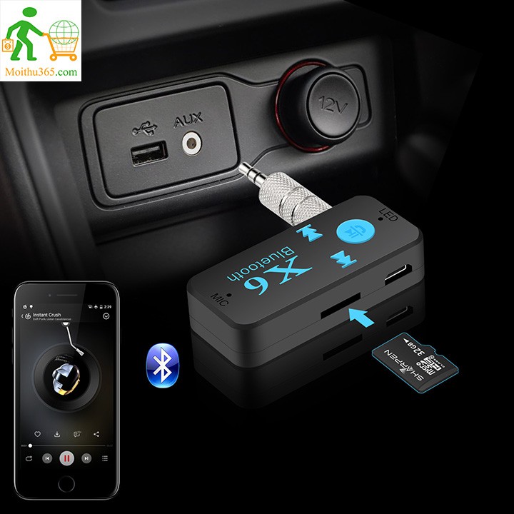 Thiết bị nghe nhạc bluetooth X6 hỗ trợ đàm thoại rảnh tay trên xe hơi