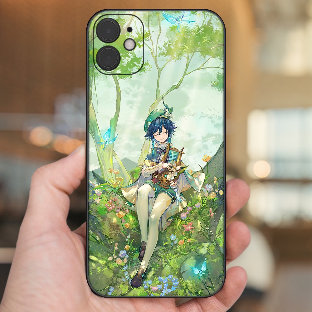Ốp lưng iPhone 11 dẻo đen cạnh vuông in hình Venti Genshin Impact