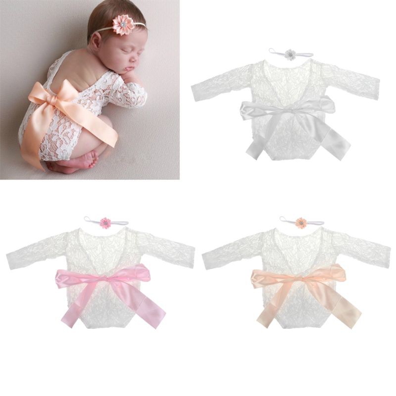 Set áo liền quần vải ren dùng để chụp ảnh cho bé gái