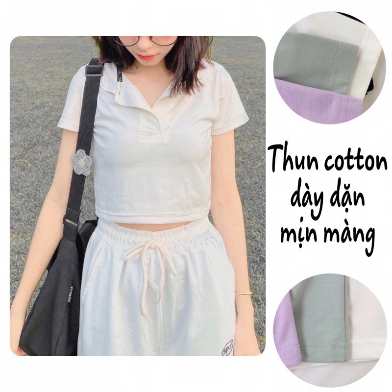 Áo croptop nữ Polo cổ bẻ chất THUN BORIP COTTON