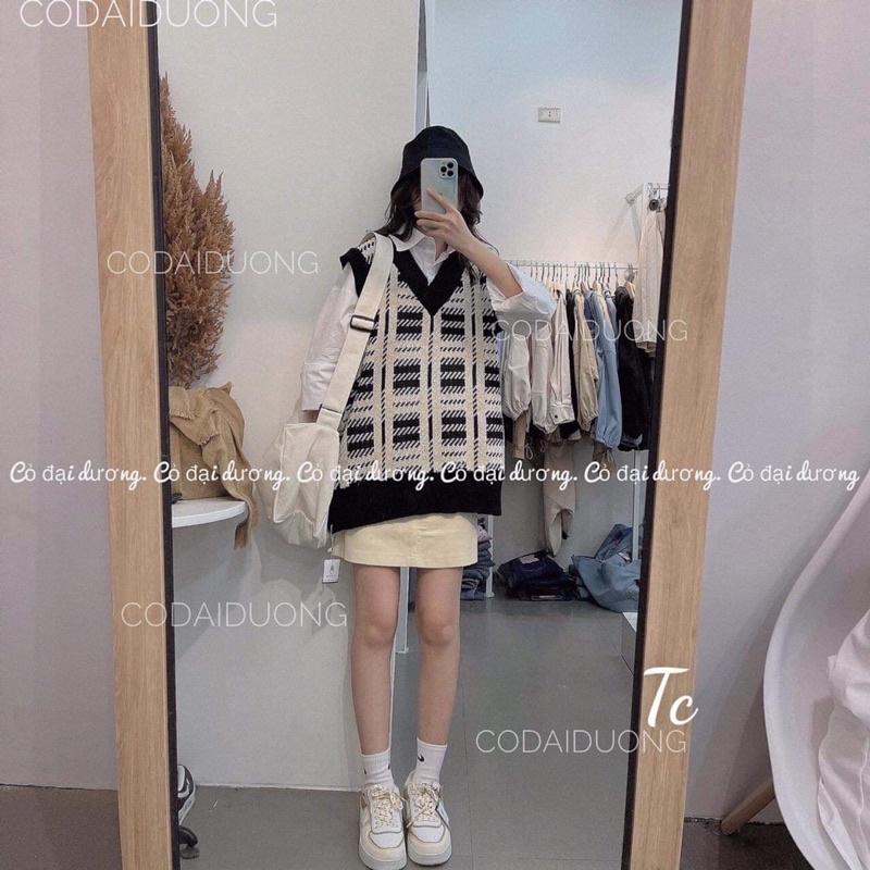 Sét áo gile kẻ + sơ mi tay lỡ TC6