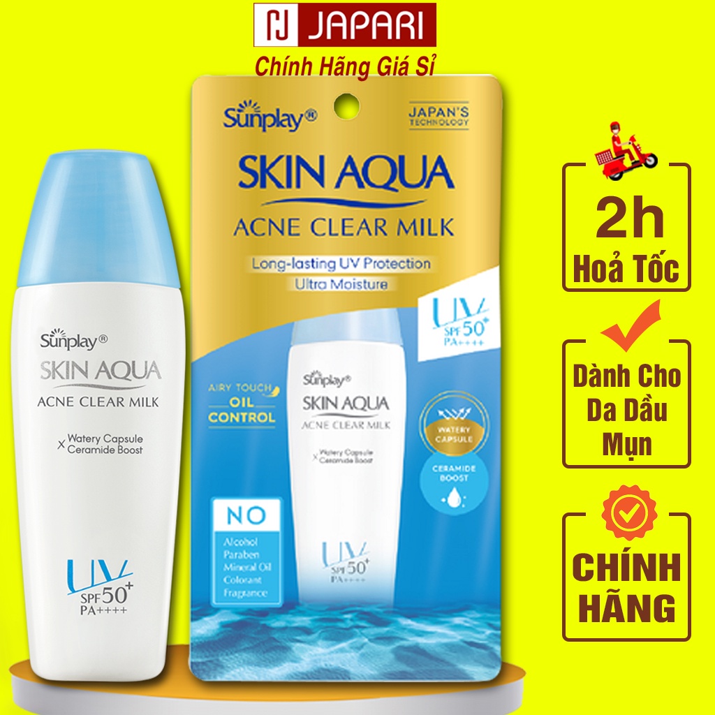 Kem Chống Nắng Sunplay Skin Aqua Acne Nắp Xanh Giảm Mụn Dưỡng Da Kiềm Dầu Cho Da Dầu Mụn JAPARI