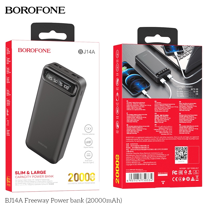 Sạc Dự Phòng BOROFONE BJ14A 20000Mah  Hàng Chính Hãng Cao Cấp, Hỗ Trợ Sạc Nhanh Hiển Thị Phần Pin. Bảo Hành 12 Tháng.