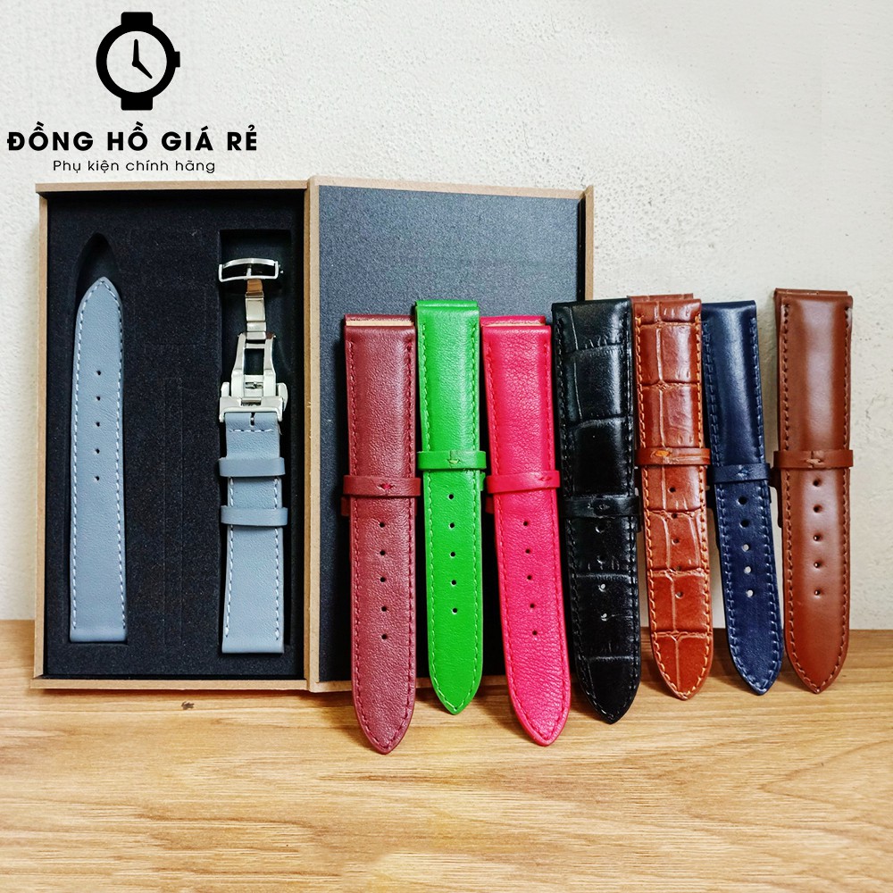 [SẴN KHÓA] Dây đồng hồ da bò KHÓA BƯỚM may tay handmade cho nam size 18mm, 20mm, 22mm FULL MÀU