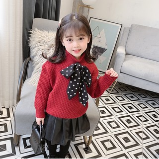 [A044] Áo len nơ cổ chấm bi sz 90-140