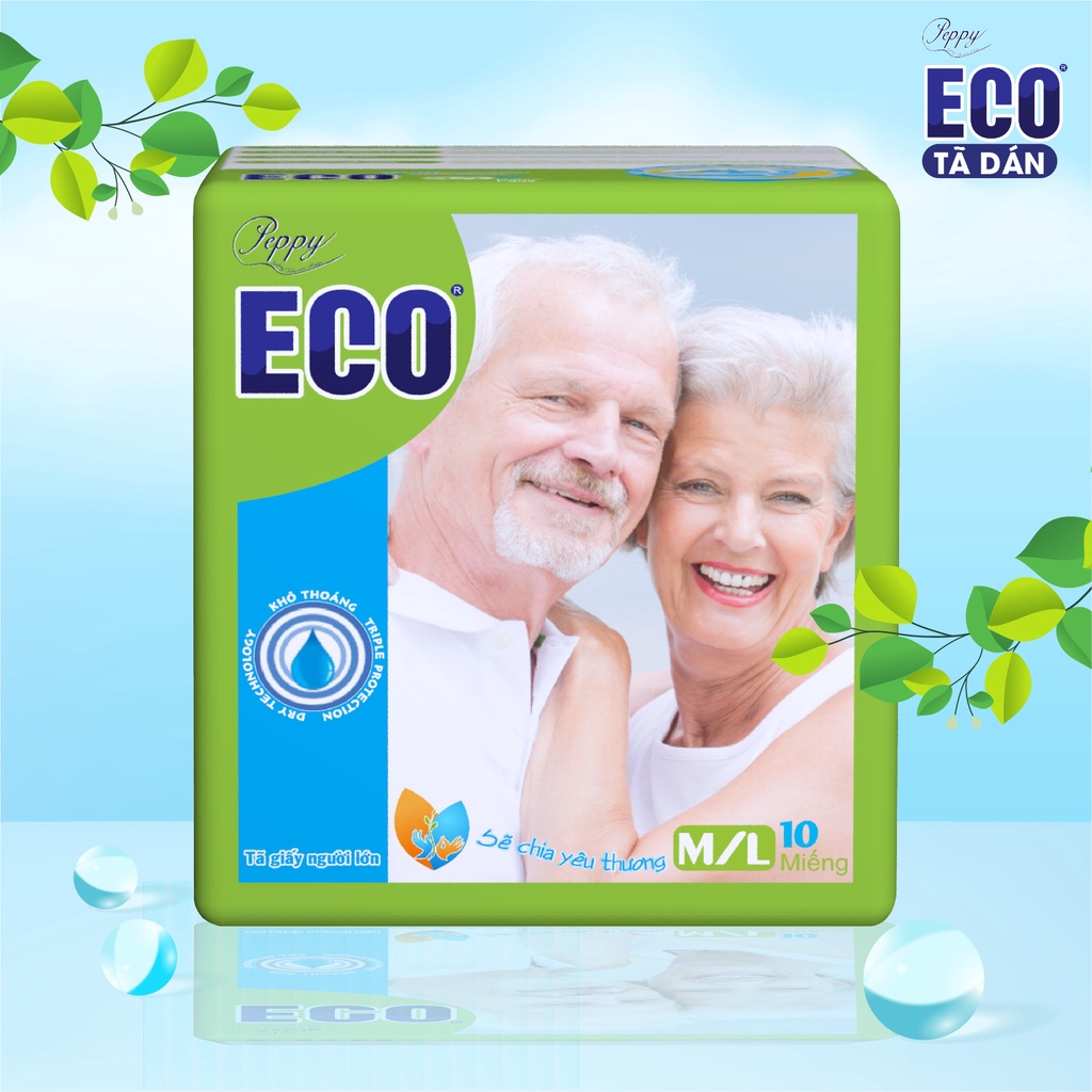 Bộ 3 gói Tã dán người lớn Peppy ECO siêu thấm size ML10 miếng/gói
