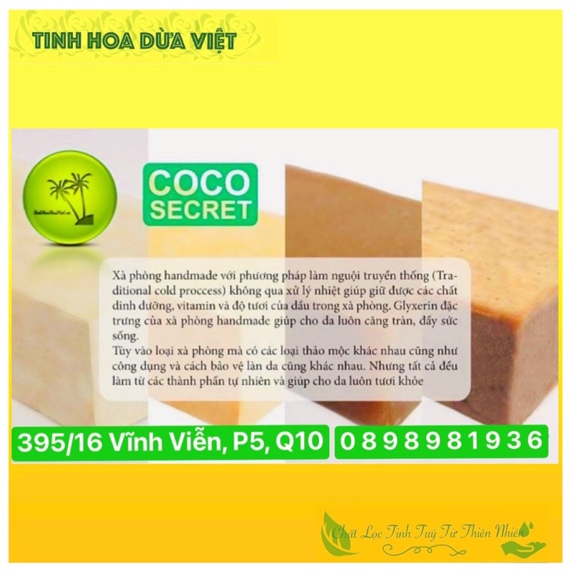 🥥 110gr XÀ BÔNG COCO SECRET GẠO mờ nám, giảm mụn, trẻ hoá da (Xà phòng sinh dược COCOSECRET)