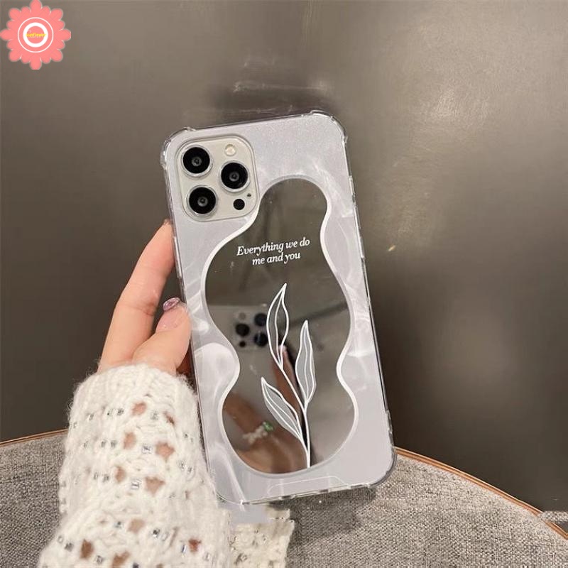 Ốp Điện Thoại Họa Tiết Hoa Hồng/Lá Cây Kèm Gương Trang Điểm Cho IPhone 11 7 8 Plus XR 13 12 Pro Max X XS Max SE 2020