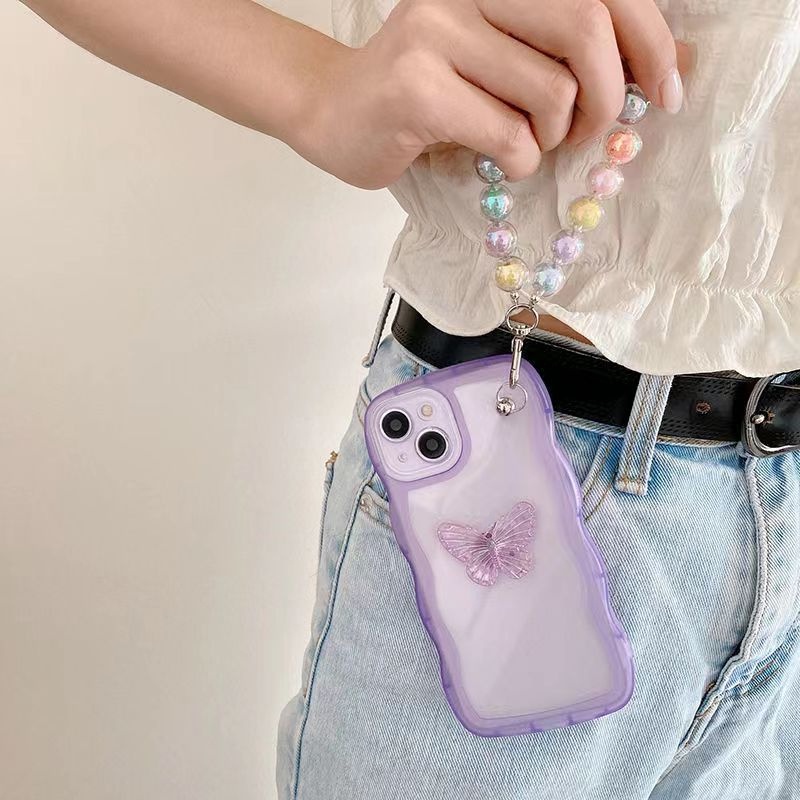Ốp Điện Thoại Dẻo Trong Suốt Kèm Dây Đeo Chuỗi Hạt Hình Bướm/Cầu Vồng Cho OPPO A72 R15 R17 Reno 3 4 5 6 7 8 Pro