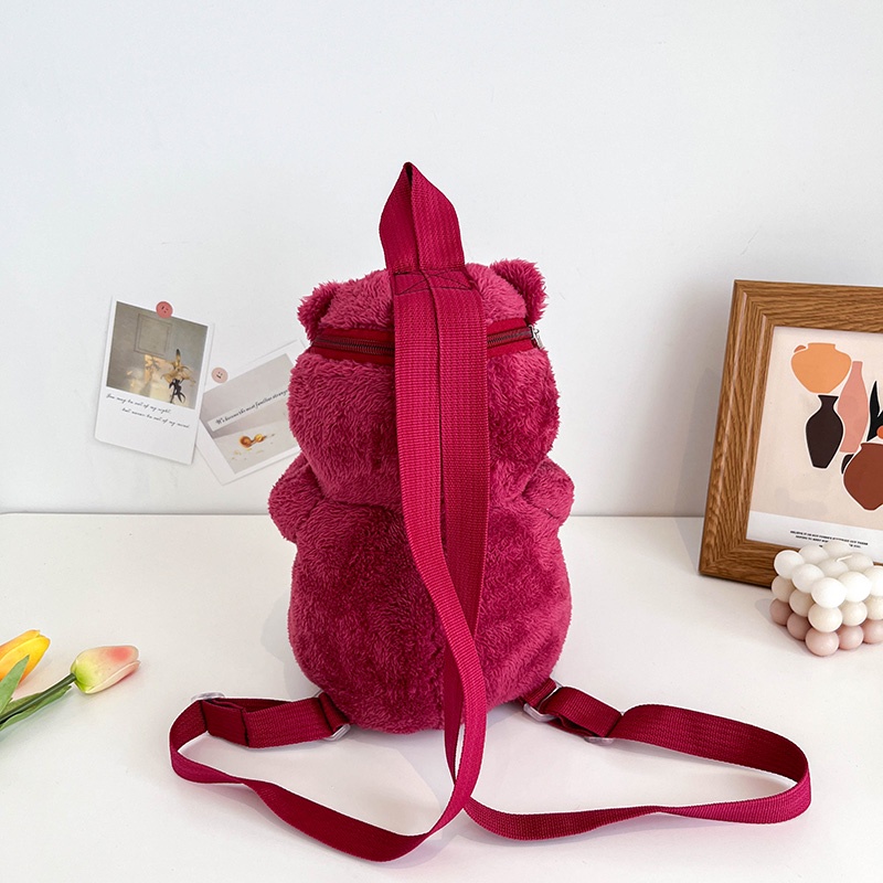 Ba Lô Đeo Vai Hình Gấu / Dâu Tây Bằng Lông Nhung Dễ Thương Xinh Xắn