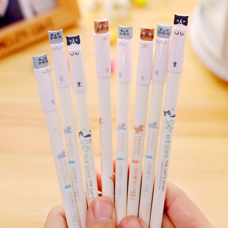 1 Cây Bút Bi Ngòi 0.38mm Hình Mèo Dễ Thương