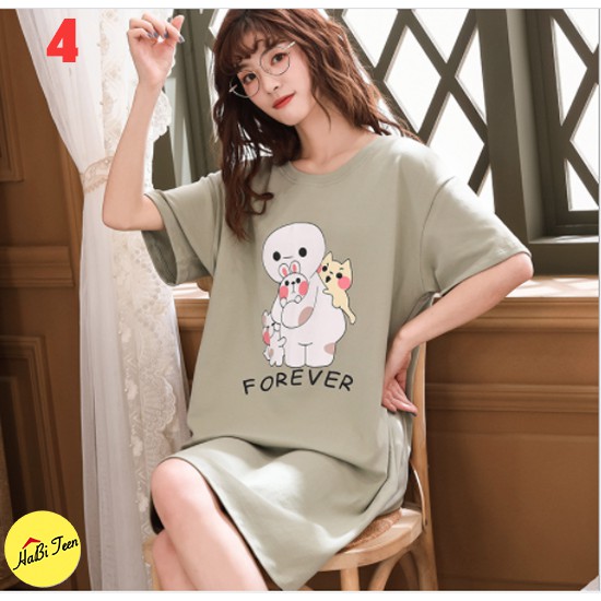 Bộ sư tập đầm ngủ/ váy ngủ dễ thương, chất thun cotton