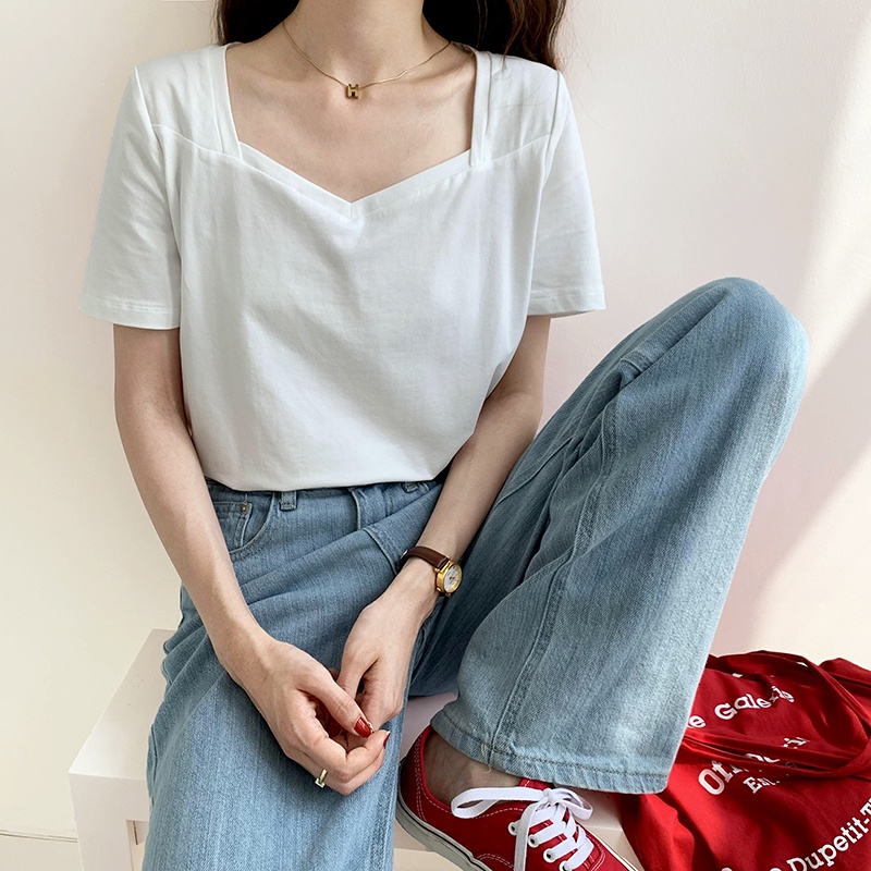 Áo Thun Nữ Cổ Chữ V Tay Ngắn Phong Cách Mùa Hè Mới 44479