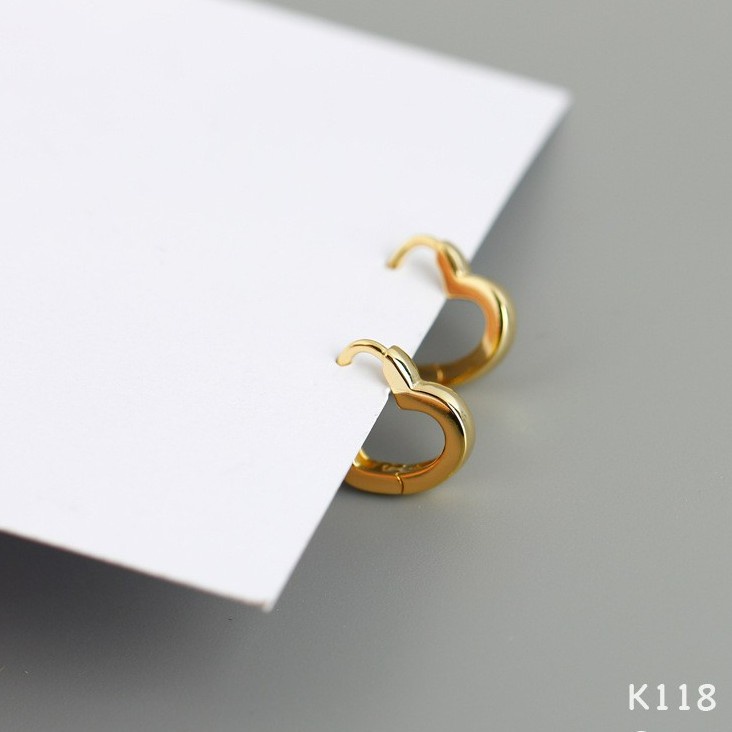 Bông tai, Khuyên tai nam nữ bạc mạ vàng hình trái tim thiết kế đơn giản, cá tính, unisex KN18 | TRANG SỨC BẠC HARMONY