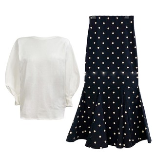 Set áo blouse + chân váy chấm bi