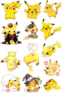 Sticker picachu 30 cái ép lụa khác nhau có đề can bóc dán