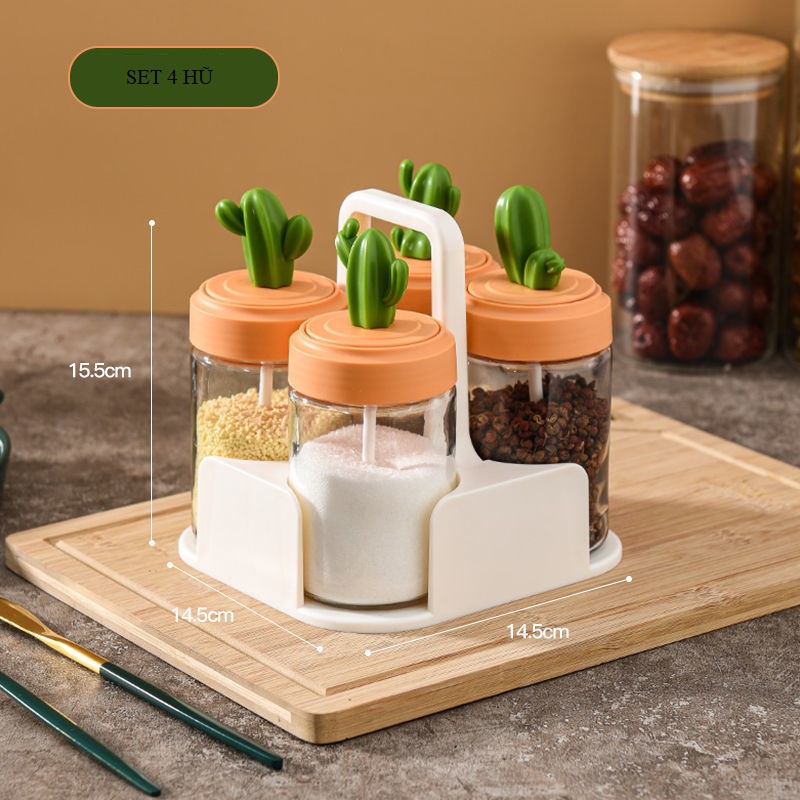 Set 4 Hũ Gia Vị Thủy Tinh Nắp Sương Rồng Có Gioăng Cao Su Chống  Ẩm