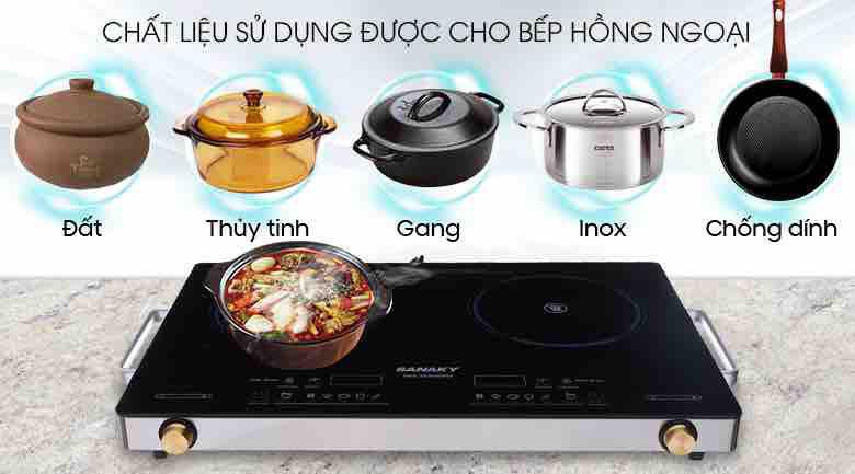 Bếp hồng ngoại đôi Sanaky SNK-203HGNW,Mặt bếp bằng kính Ceramic chịu nhiệt chịu lực tốt, tiện