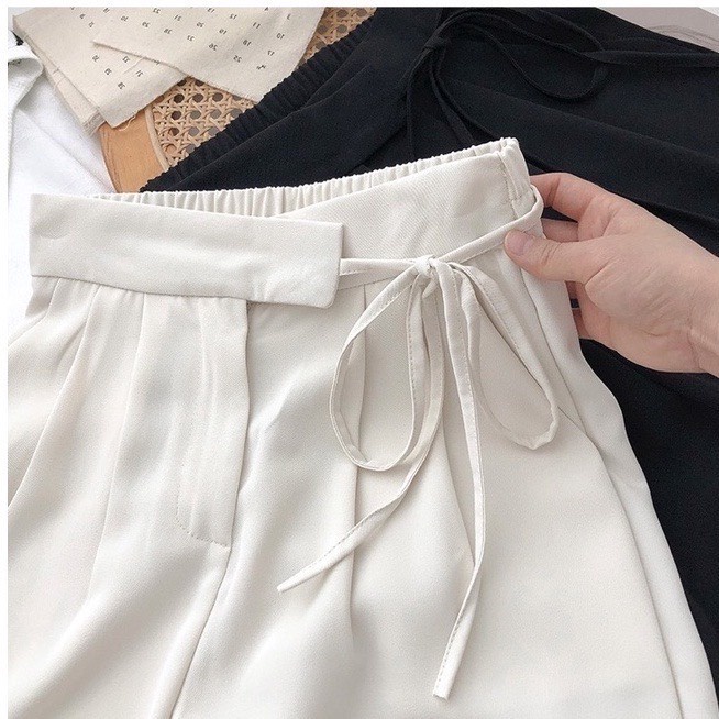Quần đùi short nữ lửng ống rộng cạp cao thắt nơ bên hông chất vải Ruby mịn đẹp Cherilon-mã 999