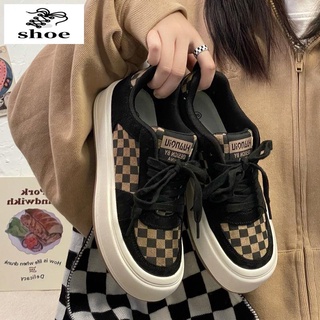 Giày Thể Thao Vải Canvas Kẻ Sọc Caro Phong Cách Retro Thời Trang Thu Đông Mới~2022