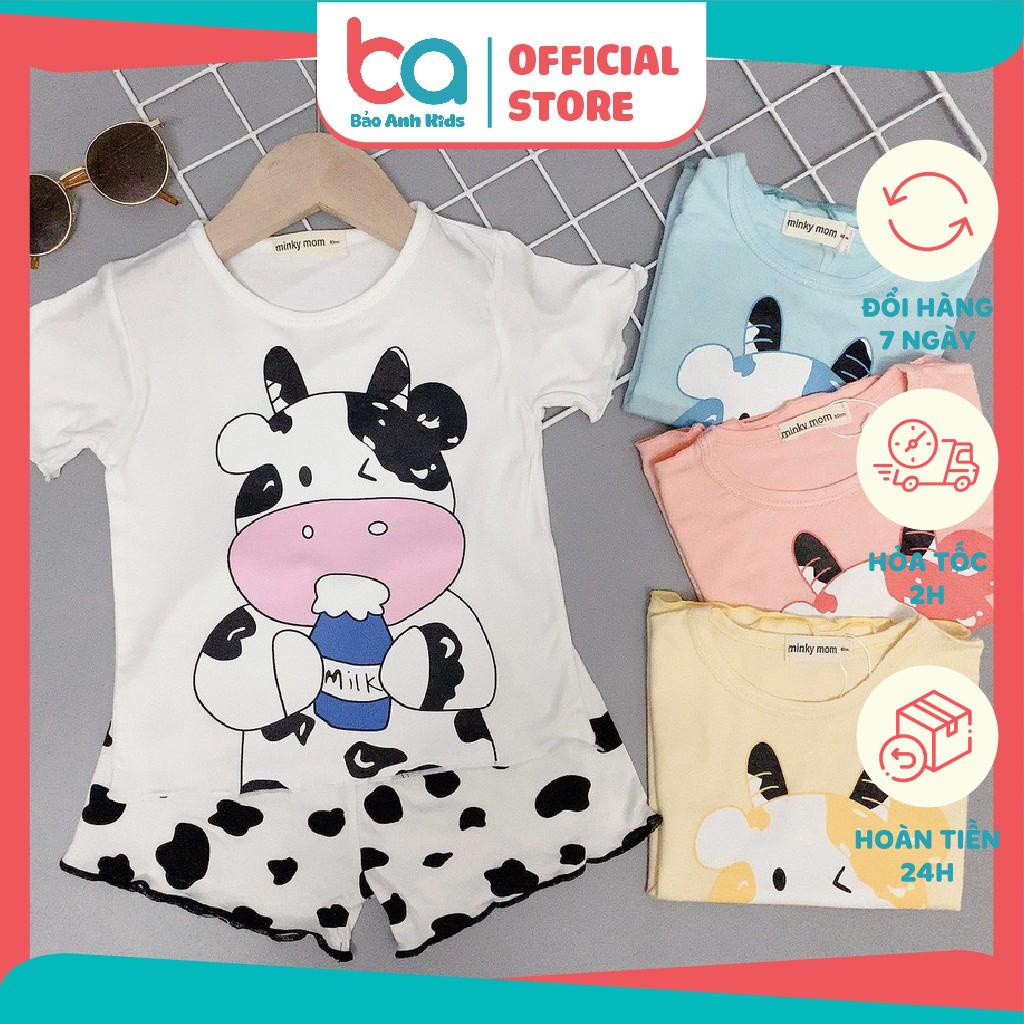 Bộ Cộc Tay Cho Bé Gái MINKY MOM Vải Thun Lạnh In Hình Bò Sữa Dễ Thương, Bộ Quần Áo Cho Bé Mặc Nhà TNBO1