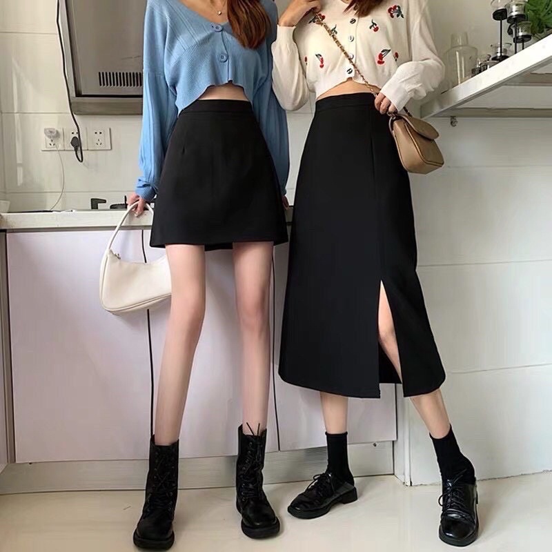 Chân váy midi xẻ tà dài dáng chữ A lưng cao, Chân váy dài ulzzang công sở, đi chơi đẹp – (CV04)