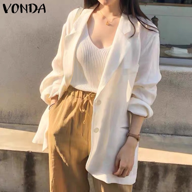 Áo khoác Blazer VONDA dành cho nữ thiết kế tay dài cổ bẻ phong cách quý cô đi làm cơ bản mùa xuân thu Hàn Quốc | BigBuy360 - bigbuy360.vn