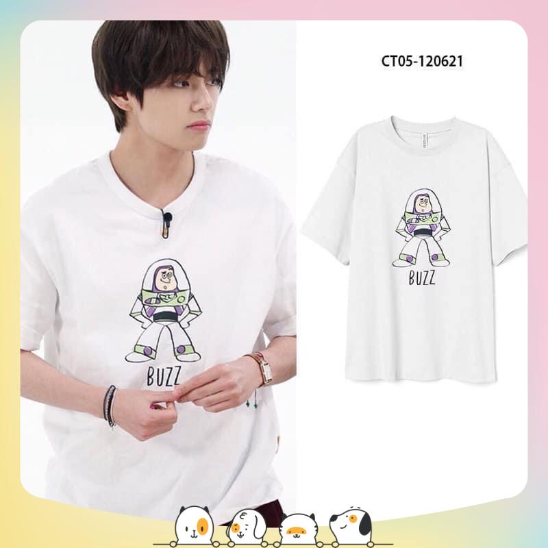 Áo thun cotton thành viên BTS V TAE phông trắng in hình BUZZ