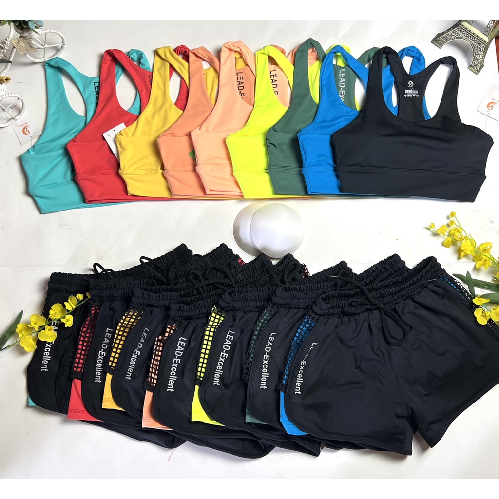 Đồ tập gym nữ, set bộ đùi thể thao áo bra kèm mút quần đùi 2 lớp Bin Sports BN077