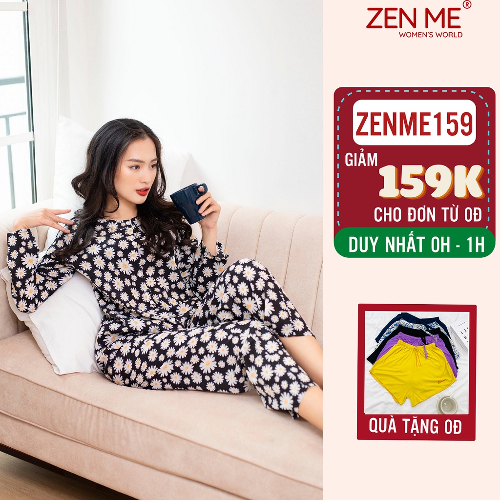 Đồ Bộ Mặc Nhà Zen Me Pijama Cổ Tàu Tay Dài Quần Dài Chất Lụa Satin Cao Cấp Họa Tiết Hoa