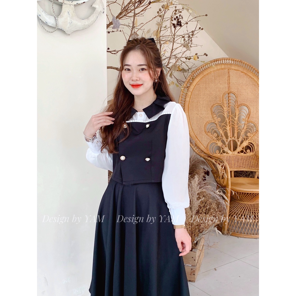 Set áo yếm phối sơ mi kèm chân váy size S M L- YAM MiNi Store