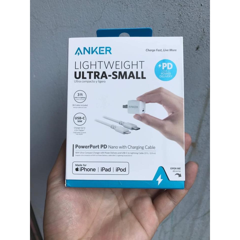 Bộ SẠC + CÁP PD 18w ANKER B2716 PowerPort PD Nano - Nhập khẩu USA