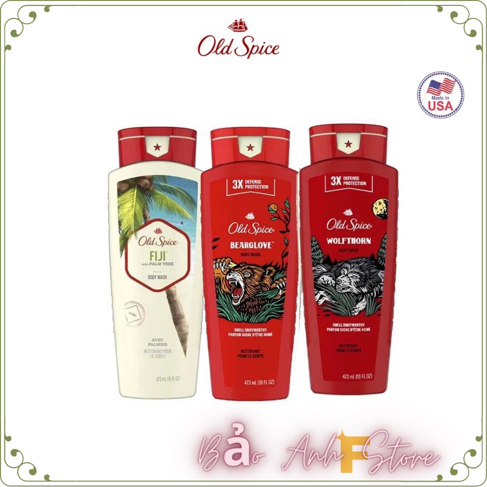 Sữa tắm nam OLD SPICE Mỹ Body Wash Palm Tree / Wolfthorn / Bearglove - dầu tắm gội dang gel 473ml