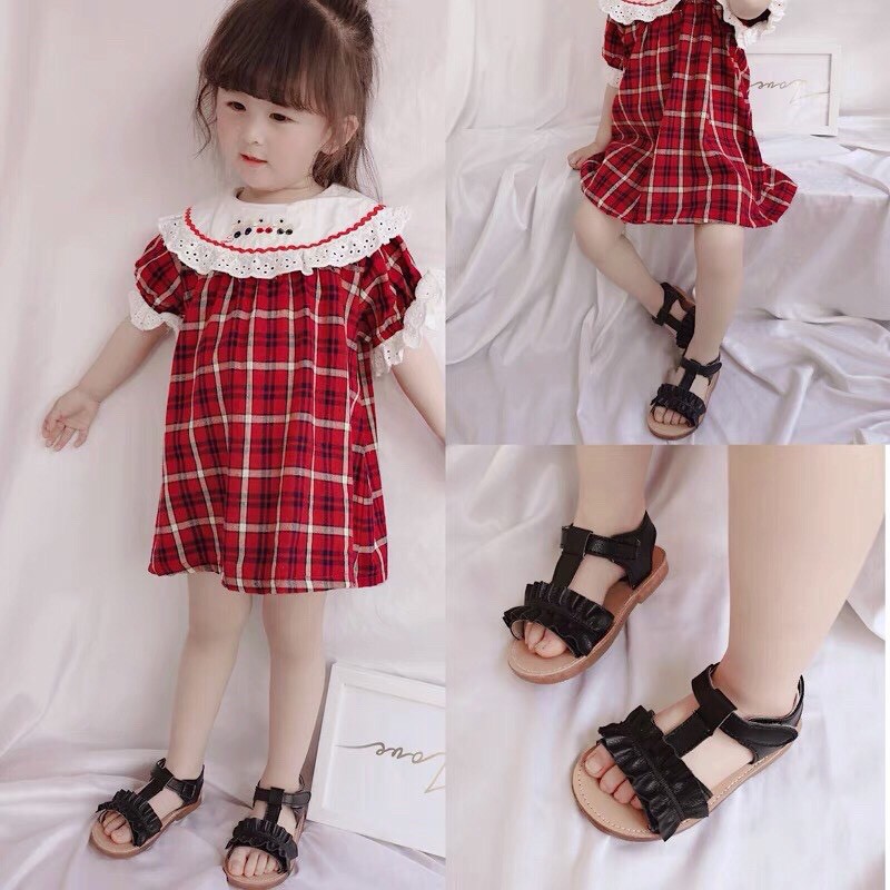 Dép bé gái - Giày sandal cho bé gái nơ bánh bèo da Pu siêu mềm chắc chắn hàng chính hãng MG Baby đế cao su mềm V621