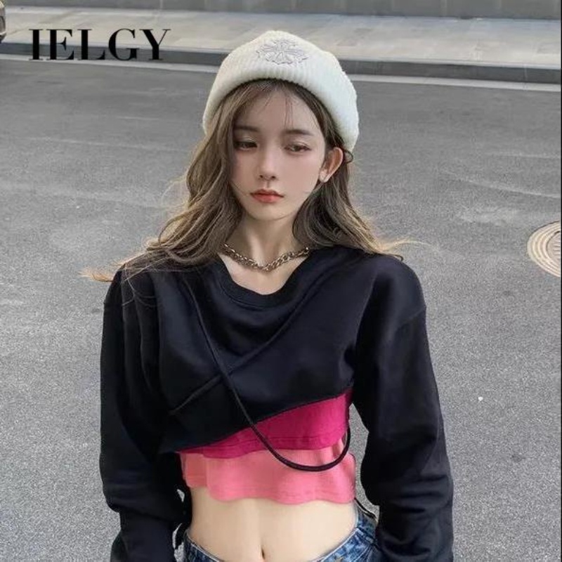 IELGY Áo Sweater Có Mũ Trùm + Áo Sát Nách Giả Nhiều Lớp Kiểu Retro Hàn Quốc Thời Trang Xuân Thu Cho Bạn Gái