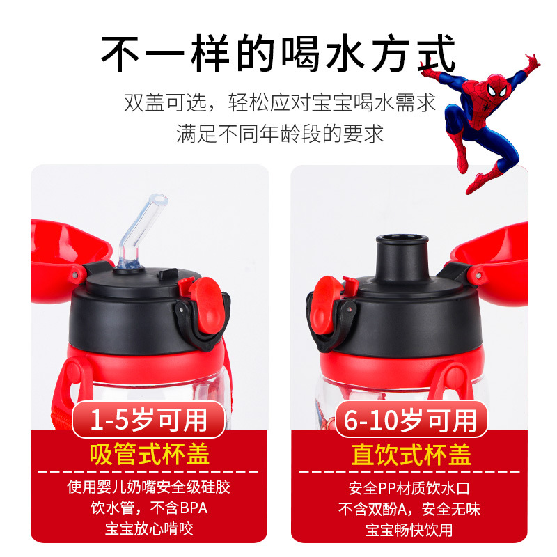 Bình nước nhựa có ống hút chống rơi họa tiết Disney Spiderman Captain America cho bé