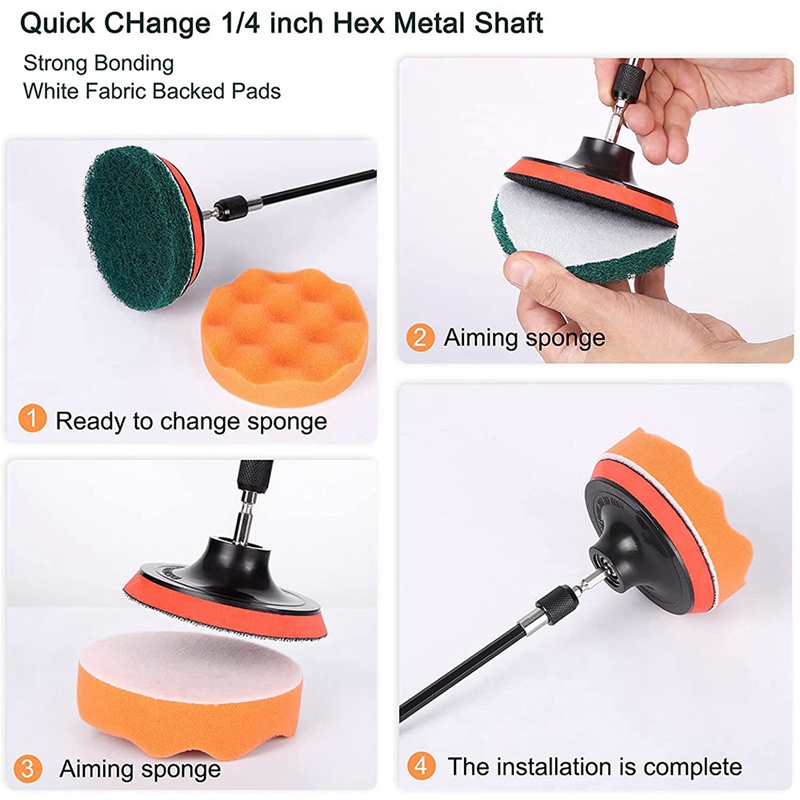 Bộ 24 đầu cọ xốp gắn máy khoan làm sạch nhà tắm/bồn rửa nhà bếp