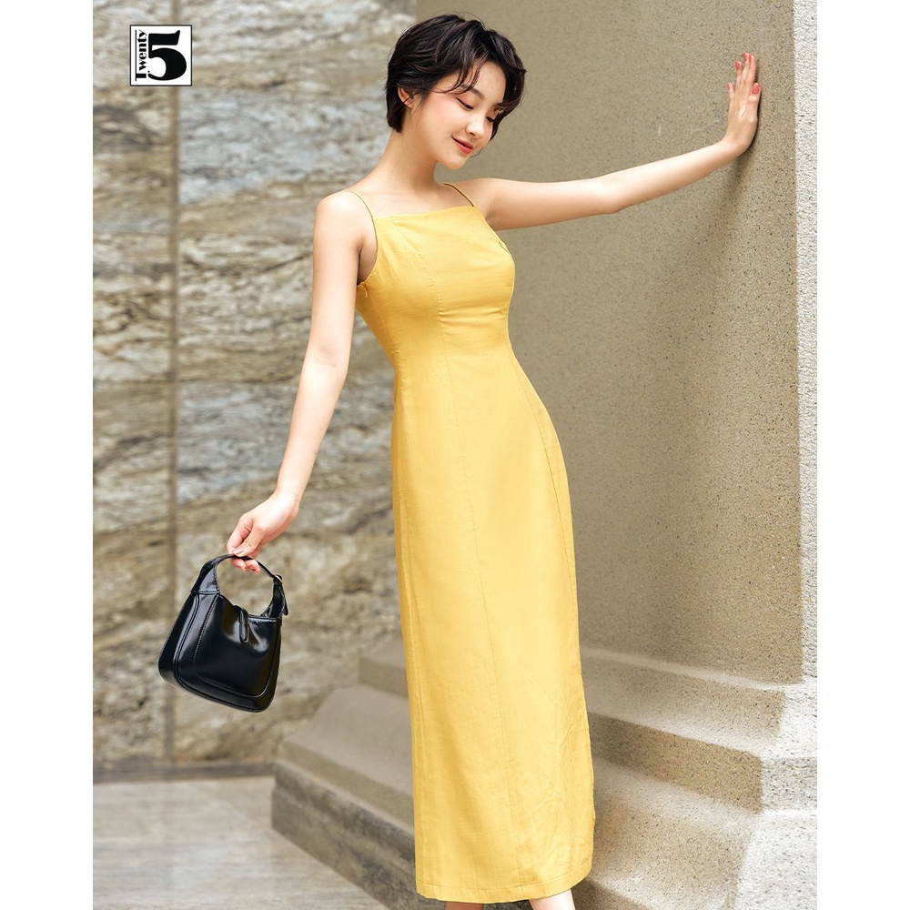 Đầm 2 dây cúp ngực dáng ôm xẻ vạt lệch chất đũi mát Twentyfive N2126