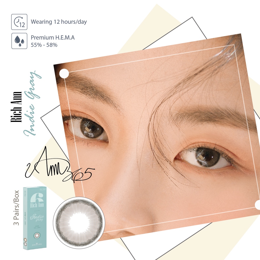 [𝟏 𝐇𝐨̣̂𝐩] Lens Nội Địa Hàn ANN365 Cận Loạn Đeo 1 Lần Indie Gray - Xám Thạch Anh HOT 2022