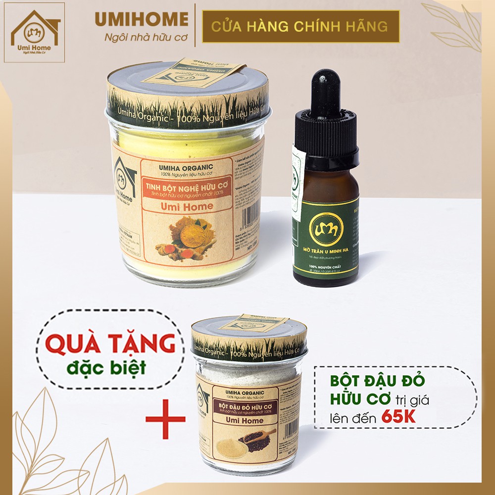 Combo đắp mặt ngừa mụn ngừa thâm chuyên sâu với Tinh Bột Nghệ và Mỡ Trăn 10ml nguyên chất Umihome| Tặng bột Đậu Đỏ 125g