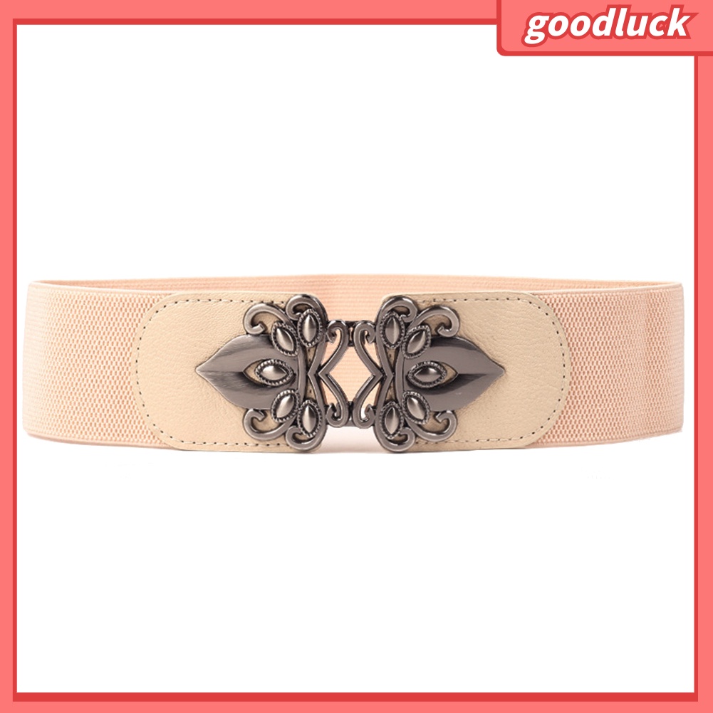 Thắt lưng da pu màu trơn khóa kim loại khắc họa tiết hoa phong cách vintage thời trang