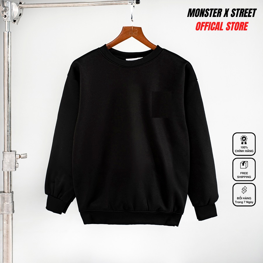Áo dài tay trơn NỈ BÔNG Unisex Monster X Street Basic Sweater Ulzzang cặp đôi nam nữ form rộng oversize Hàn Quốc